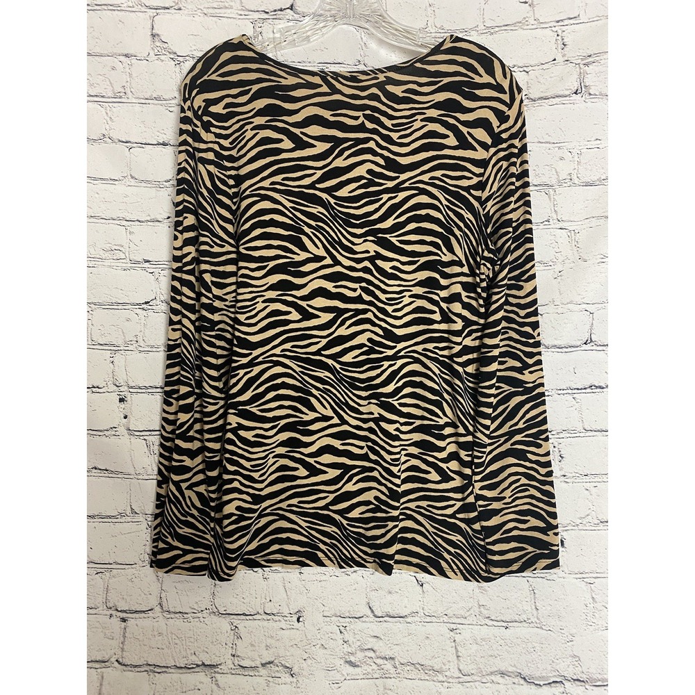 Chico's Animal Print Size 1 Brown Black Pullover Layering Top - Picture 3 of 6
